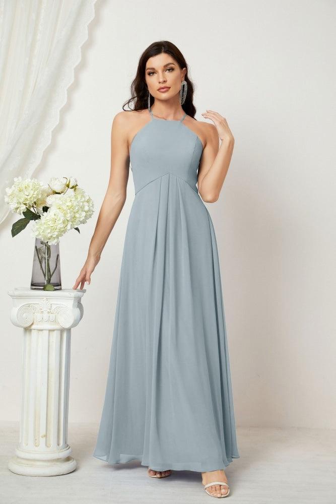 Numbersea Chiffon Halter Bridesmaid Dresses Long A-Line Formal Evening Dress 2805