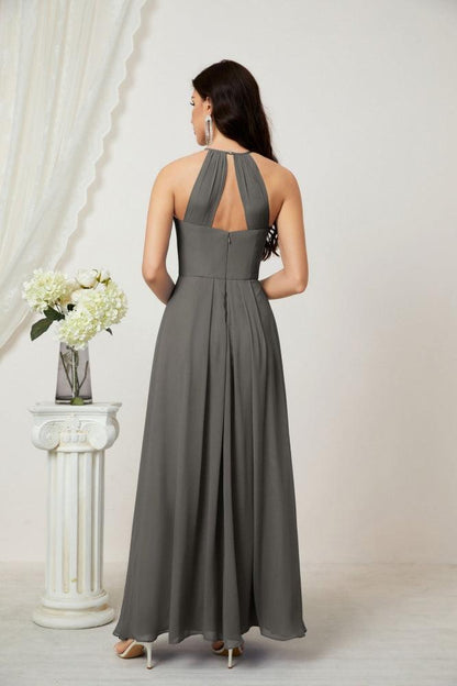 Numbersea Chiffon Halter Bridesmaid Dresses Long A-Line Formal Evening Dress 2805