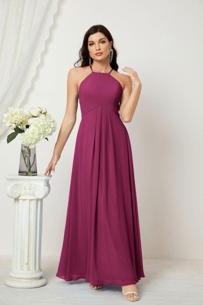 Numbersea Chiffon Halter Bridesmaid Dresses Long A-Line Formal Evening Dress 2805