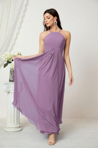 Numbersea Chiffon Halter Bridesmaid Dresses Long A-Line Formal Evening Dress 2805