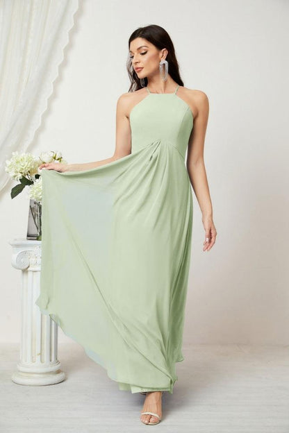 Numbersea Chiffon Halter Bridesmaid Dresses Long A-Line Formal Evening Dress 2805