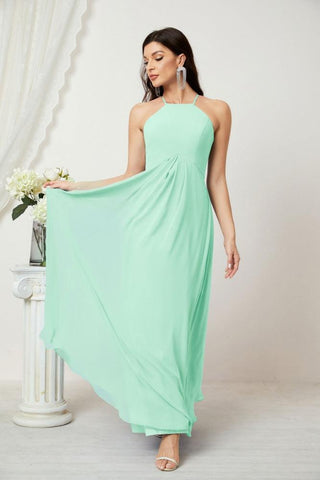 Baoleely Chiffon Halter Bridesmaid Dresses Long A-Line Formal Evening Dress 2805