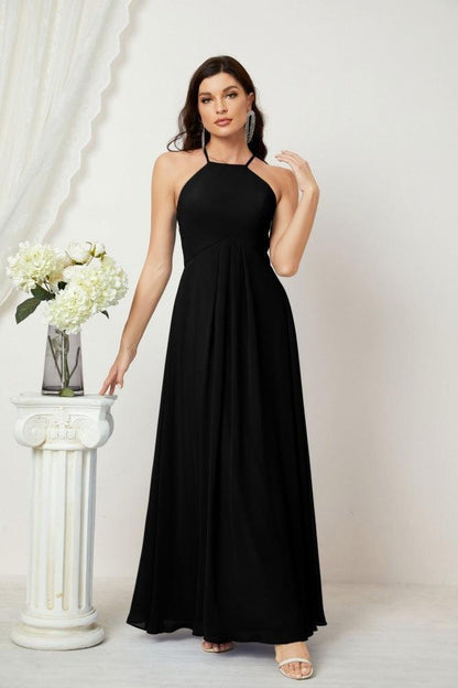 Numbersea Chiffon Halter Bridesmaid Dresses Long A-Line Formal Evening Dress 2805