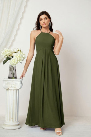Baoleely Chiffon Halter Bridesmaid Dresses Long A-Line Formal Evening Dress 2805