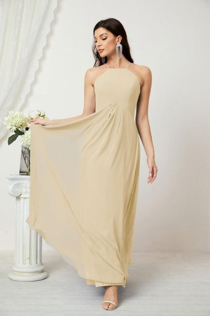 Numbersea Chiffon Halter Bridesmaid Dresses Long A-Line Formal Evening Dress 2805