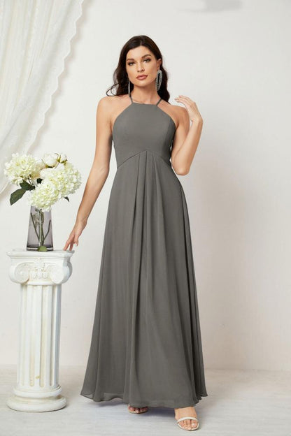 Numbersea Chiffon Halter Bridesmaid Dresses Long A-Line Formal Evening Dress 2805