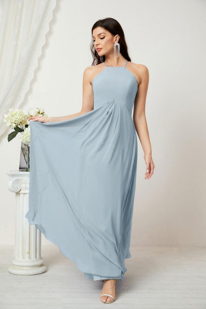 Numbersea Chiffon Halter Bridesmaid Dresses Long A-Line Formal Evening Dress 2805