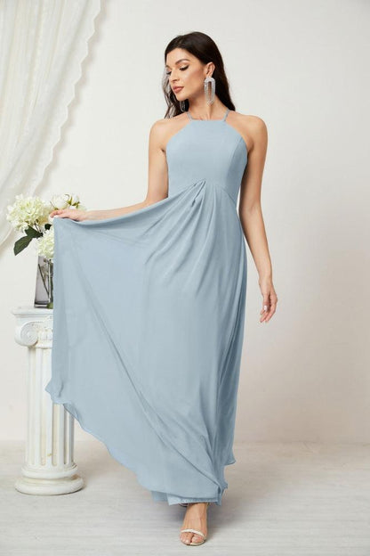 Numbersea Chiffon Halter Bridesmaid Dresses Long A-Line Formal Evening Dress 2805