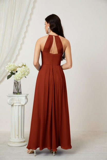 Numbersea Chiffon Halter Bridesmaid Dresses Long A-Line Formal Evening Dress 2805