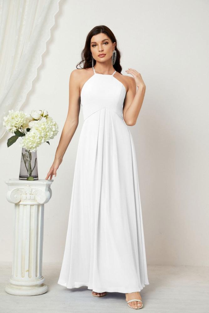 Numbersea Chiffon Halter Bridesmaid Dresses Long A-Line Formal Evening Dress 2805