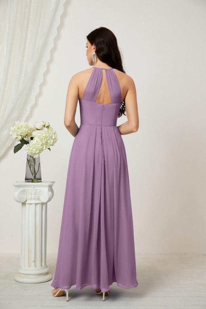 Numbersea Chiffon Halter Bridesmaid Dresses Long A-Line Formal Evening Dress 2805