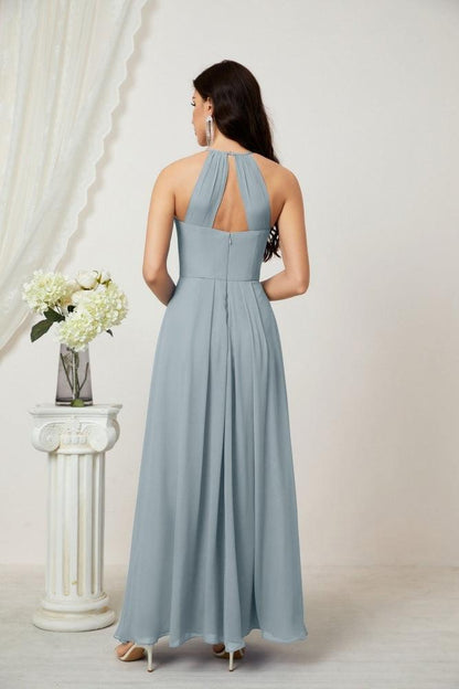 Numbersea Chiffon Halter Bridesmaid Dresses Long A-Line Formal Evening Dress 2805