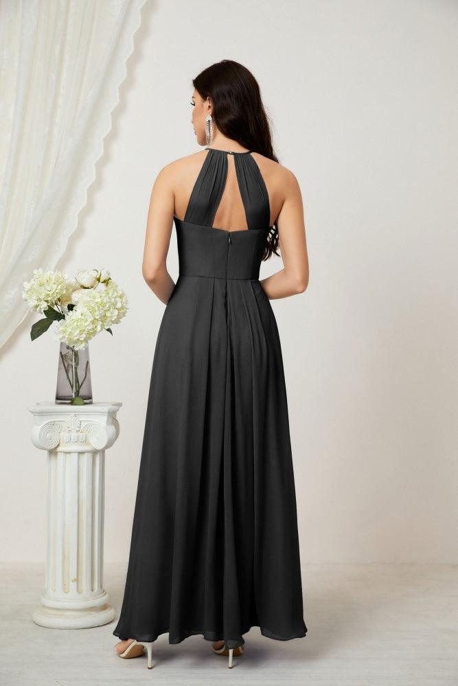 Numbersea Chiffon Halter Bridesmaid Dresses Long A-Line Formal Evening Dress 2805