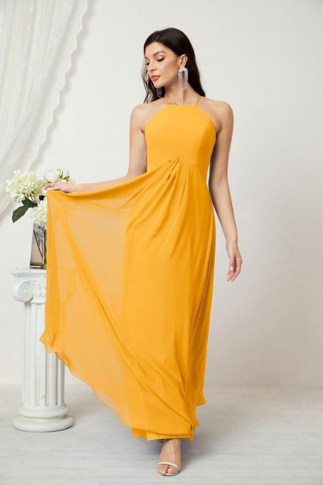 Numbersea Chiffon Halter Bridesmaid Dresses Long A-Line Formal Evening Dress 2805