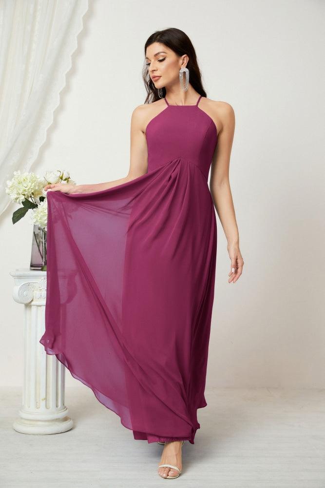 Numbersea Chiffon Halter Bridesmaid Dresses Long A-Line Formal Evening Dress 2805