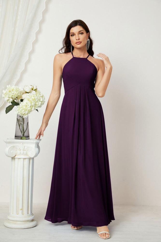 Numbersea Chiffon Halter Bridesmaid Dresses Long A-Line Formal Evening Dress 2805