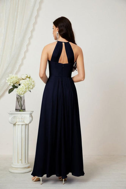 Numbersea Chiffon Halter Bridesmaid Dresses Long A-Line Formal Evening Dress 2805