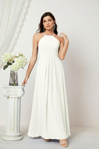 Numbersea Chiffon Halter Bridesmaid Dresses Long A-Line Formal Evening Dress 2805