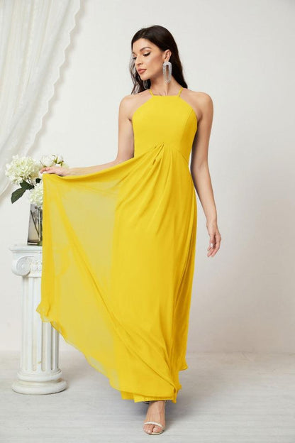 Numbersea Chiffon Halter Bridesmaid Dresses Long A-Line Formal Evening Dress 2805