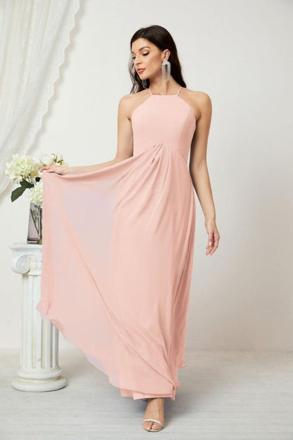 Numbersea Chiffon Halter Bridesmaid Dresses Long A-Line Formal Evening Dress 2805