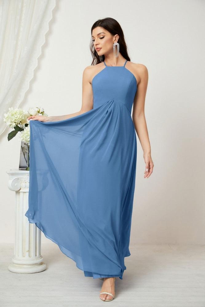 Numbersea Chiffon Halter Bridesmaid Dresses Long A-Line Formal Evening Dress 2805