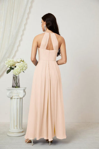 Baoleely Chiffon Halter Bridesmaid Dresses Long A-Line Formal Evening Dress 2805