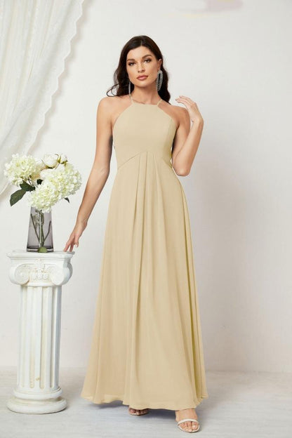 Numbersea Chiffon Halter Bridesmaid Dresses Long A-Line Formal Evening Dress 2805