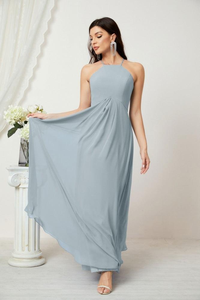 Numbersea Chiffon Halter Bridesmaid Dresses Long A-Line Formal Evening Dress 2805