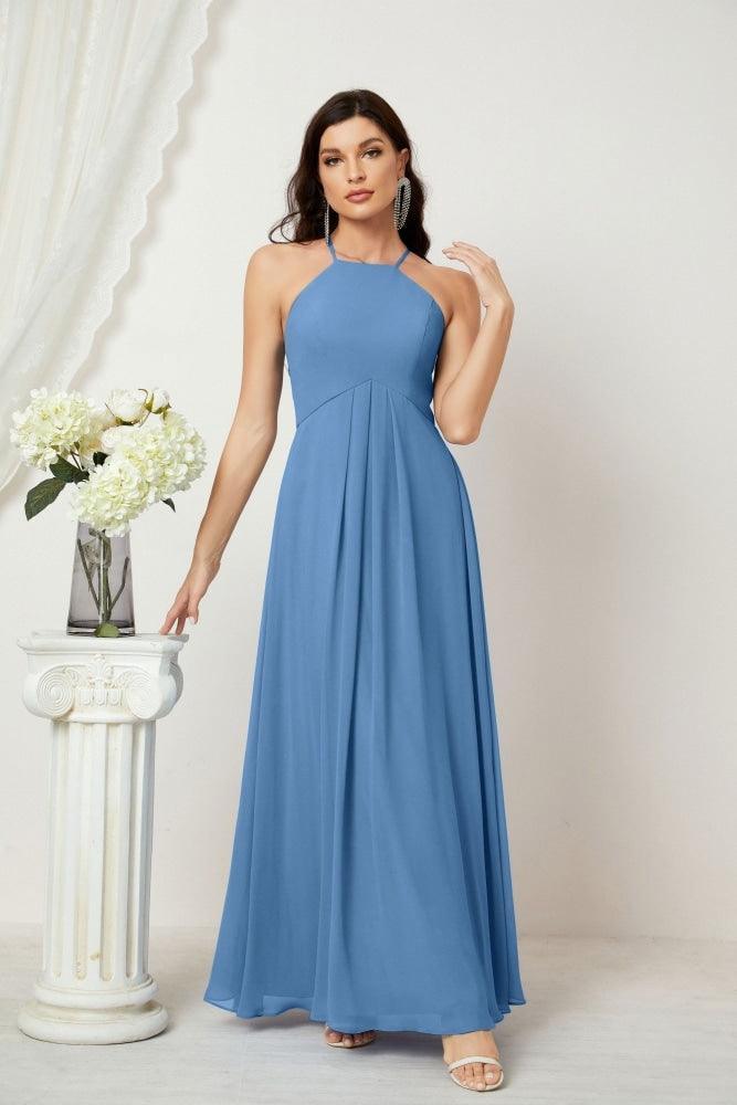 Numbersea Chiffon Halter Bridesmaid Dresses Long A-Line Formal Evening Dress 2805