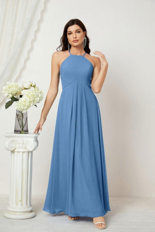 Baoleely Chiffon Halter Bridesmaid Dresses Long A-Line Formal Evening Dress 2805