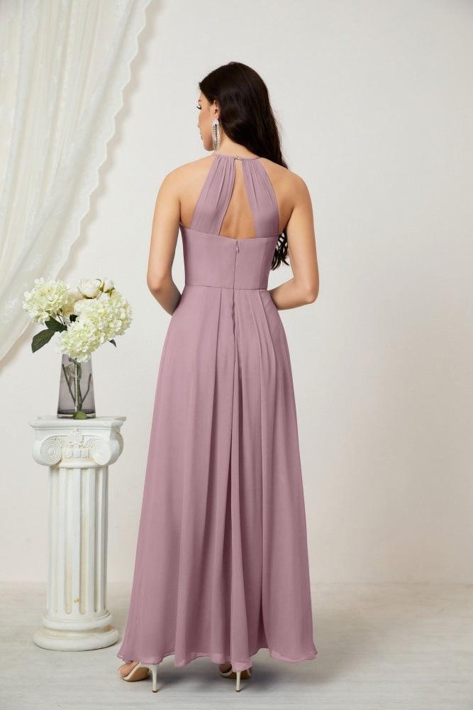 Numbersea Chiffon Halter Bridesmaid Dresses Long A-Line Formal Evening Dress 2805