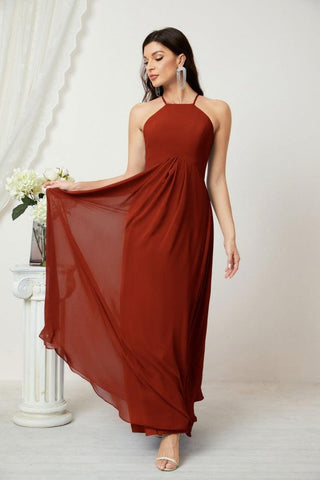 Baoleely Chiffon Halter Bridesmaid Dresses Long A-Line Formal Evening Dress 2805