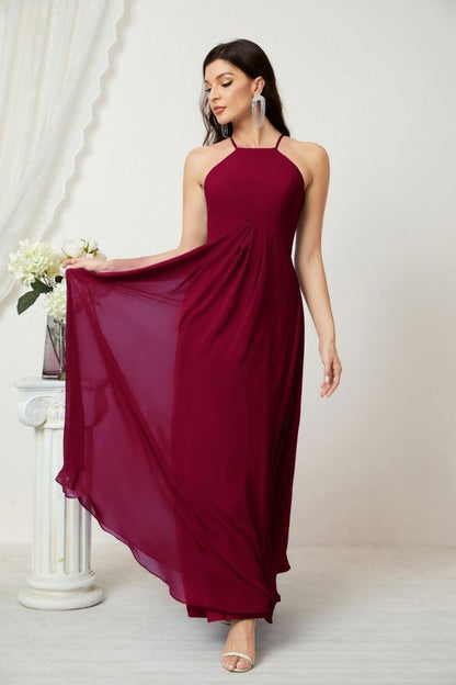 Numbersea Chiffon Halter Bridesmaid Dresses Long A-Line Formal Evening Dress 2805