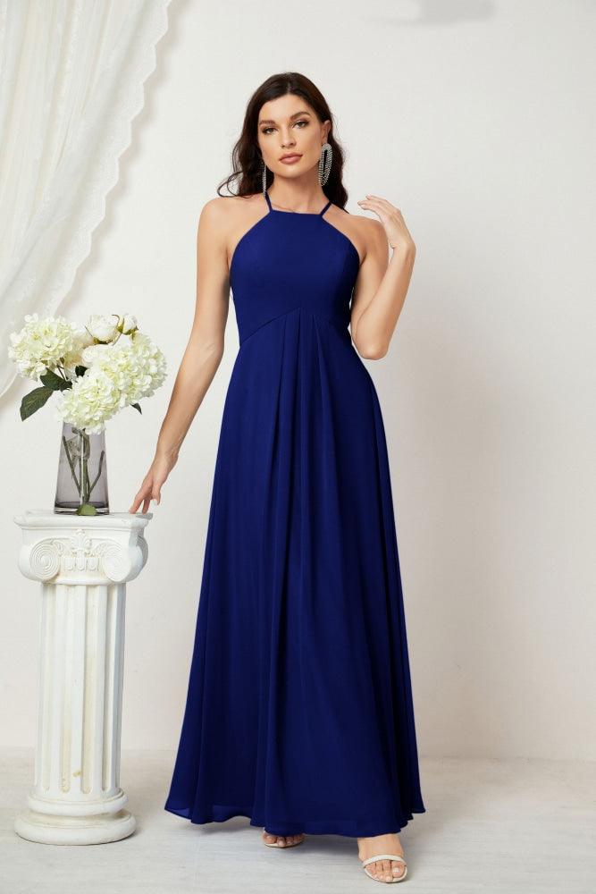 Numbersea Chiffon Halter Bridesmaid Dresses Long A-Line Formal Evening Dress 2805