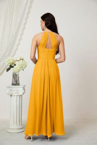 Baoleely Chiffon Halter Bridesmaid Dresses Long A-Line Formal Evening Dress 2805