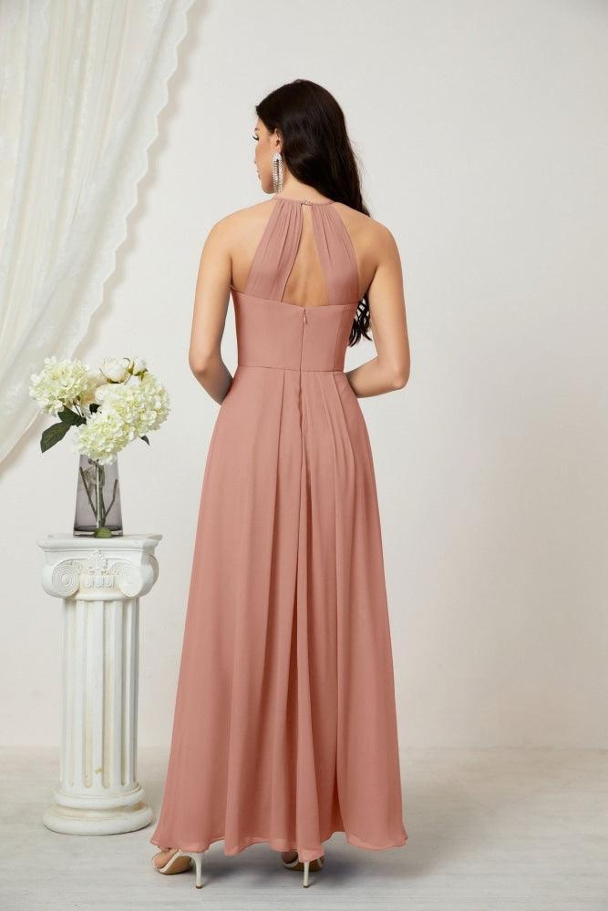 Numbersea Chiffon Halter Bridesmaid Dresses Long A-Line Formal Evening Dress 2805