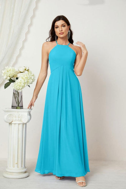 Numbersea Chiffon Halter Bridesmaid Dresses Long A-Line Formal Evening Dress 2805