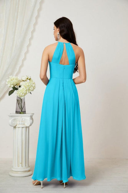 Numbersea Chiffon Halter Bridesmaid Dresses Long A-Line Formal Evening Dress 2805