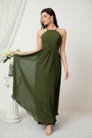 Baoleely Chiffon Halter Bridesmaid Dresses Long A-Line Formal Evening Dress 2805