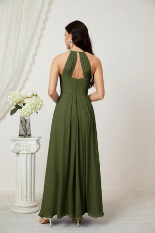 Baoleely Chiffon Halter Bridesmaid Dresses Long A-Line Formal Evening Dress 2805