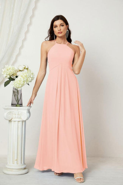 Numbersea Chiffon Halter Bridesmaid Dresses Long A-Line Formal Evening Dress 2805