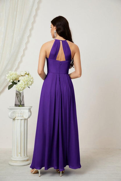 Numbersea Chiffon Halter Bridesmaid Dresses Long A-Line Formal Evening Dress 2805