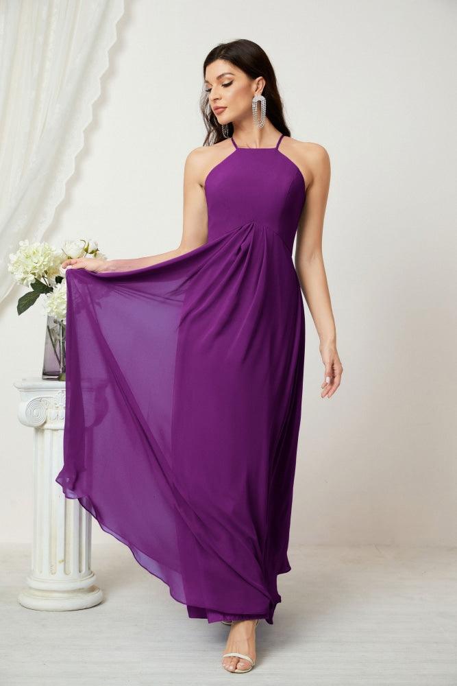 Numbersea Chiffon Halter Bridesmaid Dresses Long A-Line Formal Evening Dress 2805