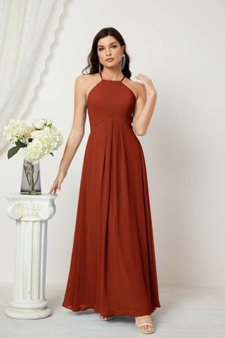 Baoleely Chiffon Halter Bridesmaid Dresses Long A-Line Formal Evening Dress 2805