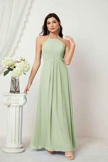 Numbersea Chiffon Halter Bridesmaid Dresses Long A-Line Formal Evening Dress 2805