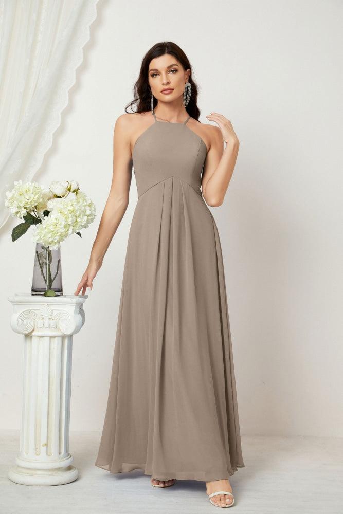 Numbersea Chiffon Halter Bridesmaid Dresses Long A-Line Formal Evening Dress 2805