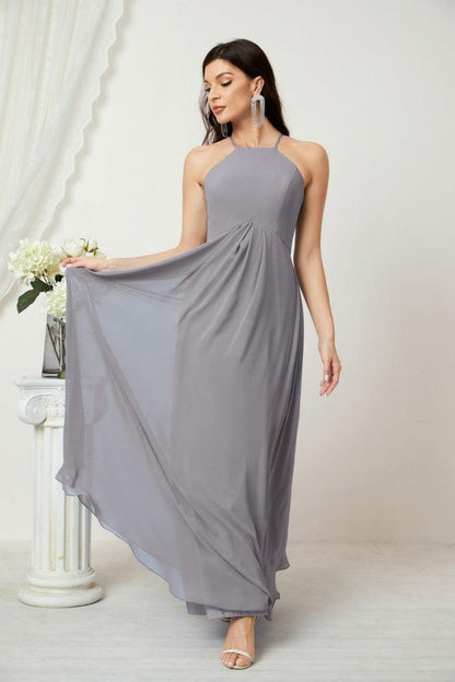 Numbersea Chiffon Halter Bridesmaid Dresses Long A-Line Formal Evening Dress 2805