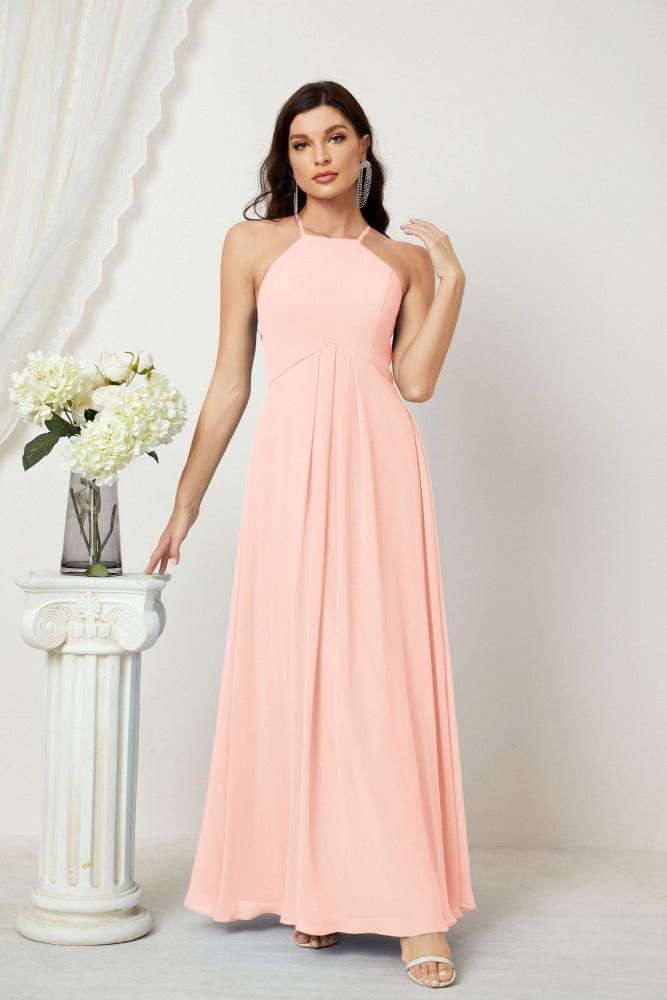 Numbersea Chiffon Halter Bridesmaid Dresses Long A-Line Formal Evening Dress 2805