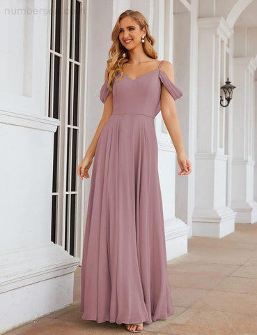 Baoleely – Robe de demoiselle d'honneur longue en mousseline de soie, épaules dénudées, robe de bal formelle pour femmes, SEA28059