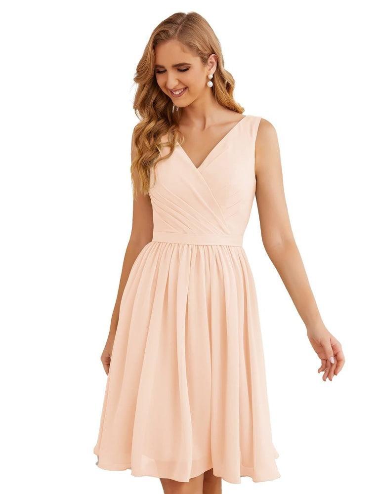 Numbersea V-Neck Bridesmaid Dresses Chiffon Short Knee Length Formal Prom Gowns for Women Party Homecoming  SEA28062